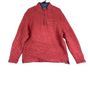 Eddie Bauer Mens Sweater Red Quilted Pullover 1/4 Zip Mock Neck Large
